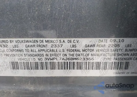 2011 Volkswagen Jetta Sportwagen 2.0L Tdi z USA, uszkodzony, nr VIN 3VWPL7AJ6BM623366